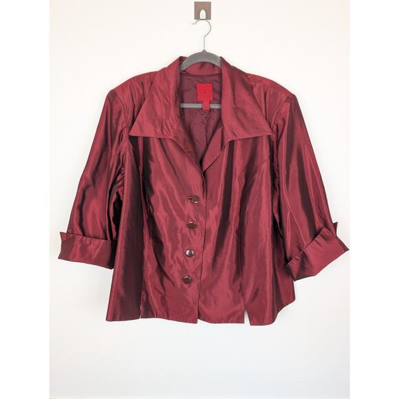 JS Collections Jacket Evening Iridescent Shiny Button Elegant Chic Red Size 24 - Picture 1 of 10